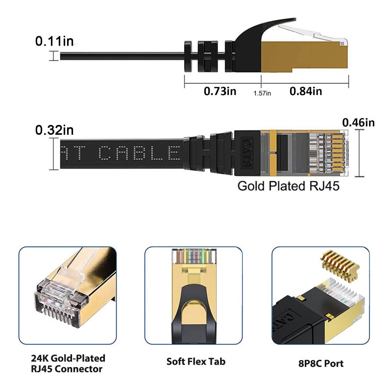 BUSOHE Cat8 Ethernet Cable 1FT 5 Pack Multi Color, 40Gbps 2000MHz Cat-8 Short Flat Computer Internet LAN Network Patch Cable Cord, High Speed Cat8 Cable with Gold Plated RJ45 Connector - 1 Feet - Image 4